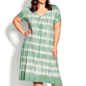 NEW AVENUE Cross Back Knit Tie Dye Dress - green Size:16